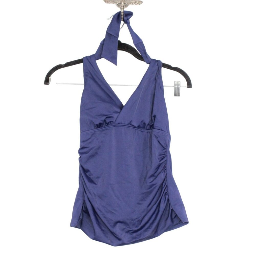 LL Bean UPF 50+ Padded Cups Halter Swim Top Navy Size 4